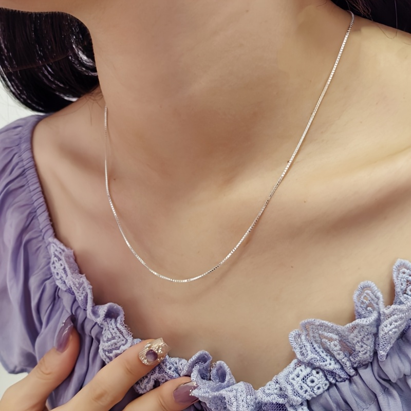 925 Silver Box Chain Necklace with Spring Hook Thin Durable and Versatile